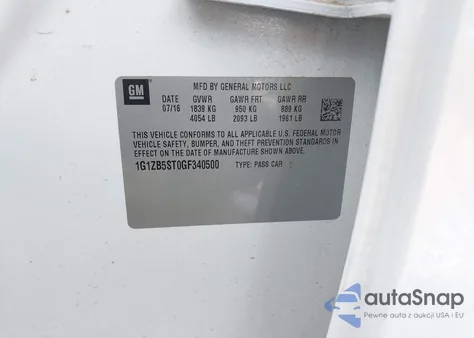 2016 Chevrolet Malibu Ls из США, поврежденный, VIN 1G1ZB5ST0GF340500